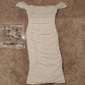 White off the shoulder midi fitted dress
